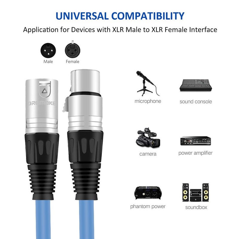 DREMAKE 50 Ft XLR to Speaker Cable - M to F Patch Cord for Microphone, Recording & Live Sound - Blue - Image 3